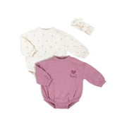 Little Star Organic Baby Girl 2Pk Sweatshirt Rompers, Size Newborn-12M